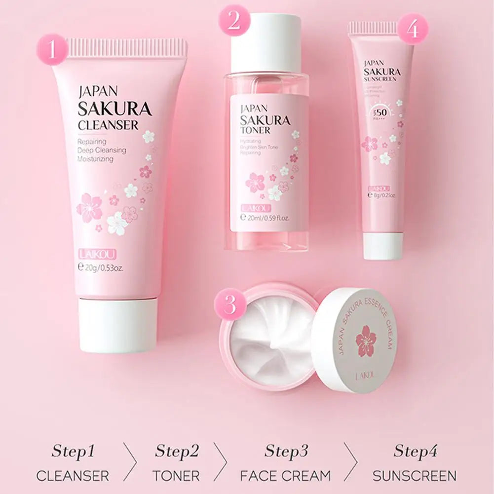 Sakura Skin Care Sets & Kits With Cleanser,Serum,Eye Cream,essence Cream Beauty Products For Women Gift Sets Routine Travel Kit - Smarsty