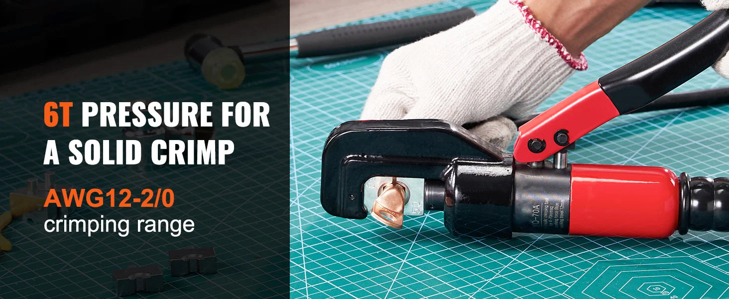 SucceBuy AWG12-2/0 Crimping Tool Copper And Aluminum Terminal Battery Lug Hydraulic Crimper,with a Cutting Pliers, Gloves