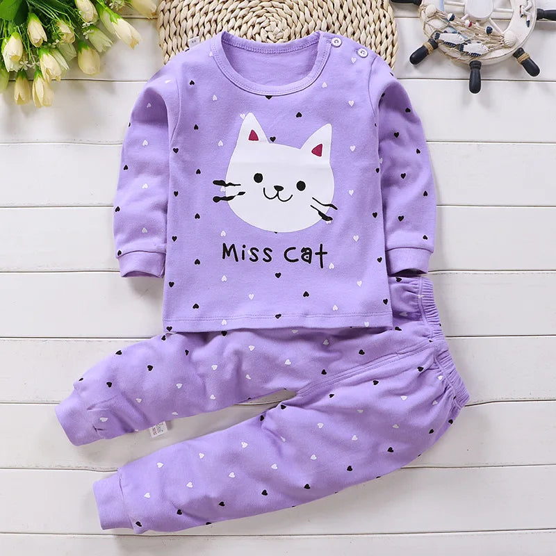 Cotton baby girl clothing winter newborn baby clothing set 2 sets of spring children's pajamas 0-5 year old baby cartoon casual by Smarsty