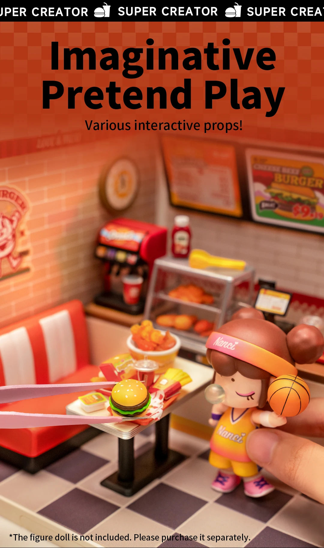 Robotime Rolife Super Creator Series Plastic Dollhouse Building Blocks for Kids Yum Burgers Leisurely Cheers Bar Sweet Sips Tea