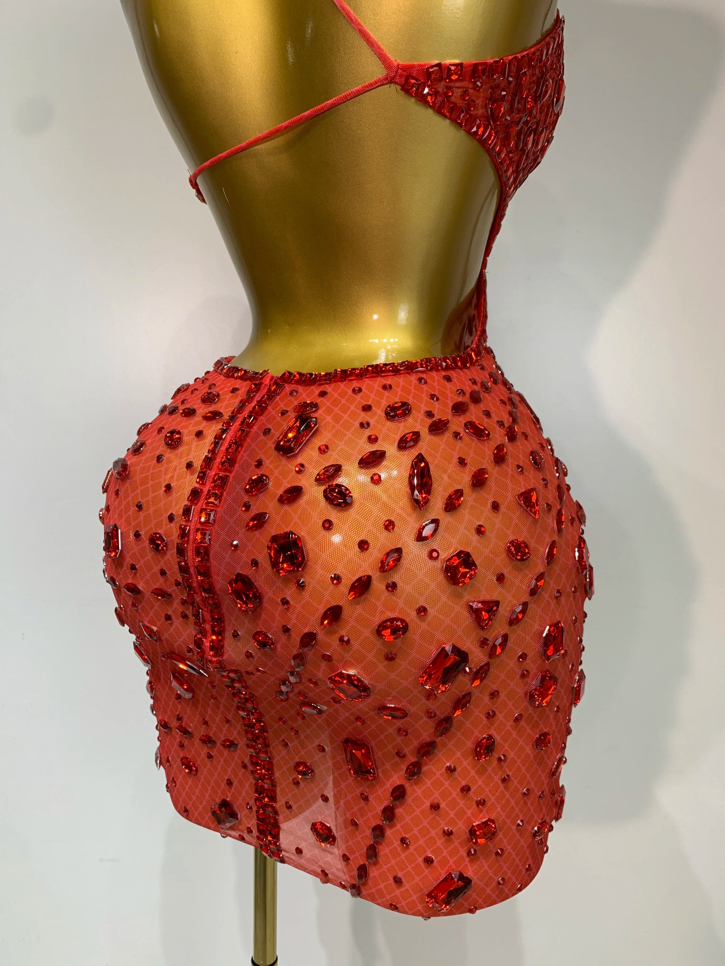 Sexy Sparkly Diamond Backless Short Dress 2025 Women Sleeveless Mesh See Through Evening Birthday Gown Singer Stage Outfit - Smarsty