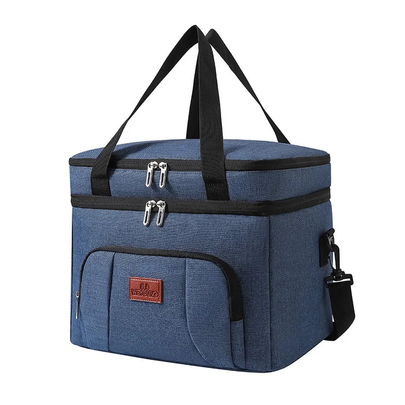 Double Layer Insulated Lunch Cooler Tote Shoulder Strap - Smarsty
