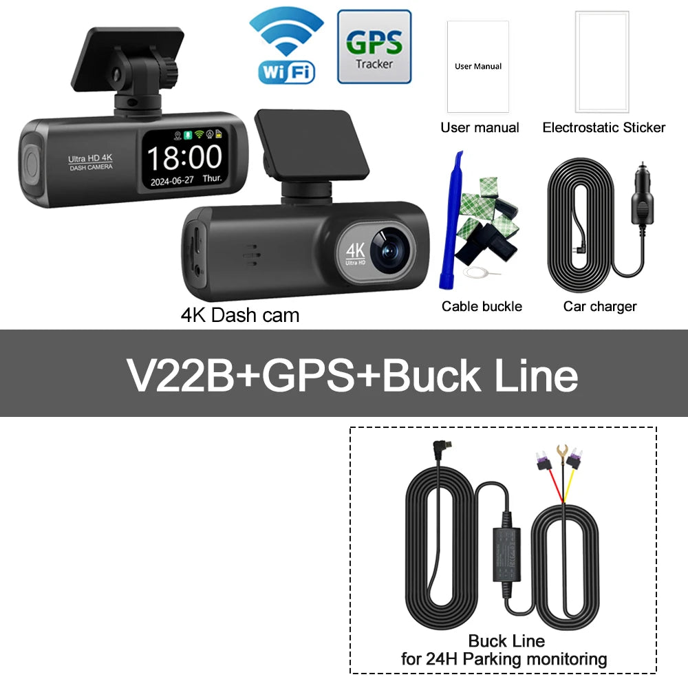 4K Dash Cam With WiFi Dual Lens GPS Parking Monitoring - Smarsty