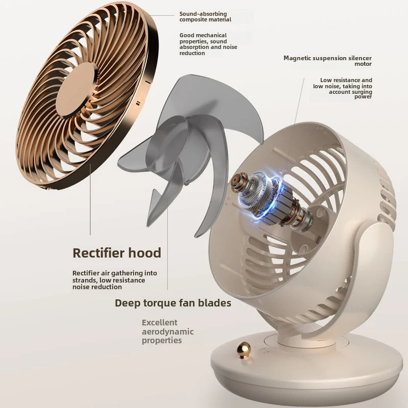 6" Desk Fan Portable USB Table Fan 3 Speed Settings 300° Tilt & 120° Oscillation Quiet Air Circulator for Home Office Beige