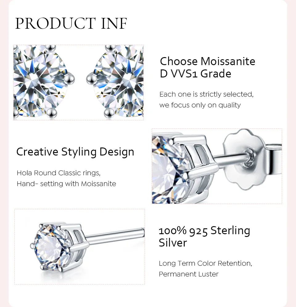Certified D Color Moissanite Stud Earrings Gold Plated - Smarsty