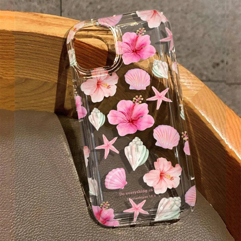 Clear Floral Phone Case Anti Fingerprint For iPhone 15 16 17 - Smarsty