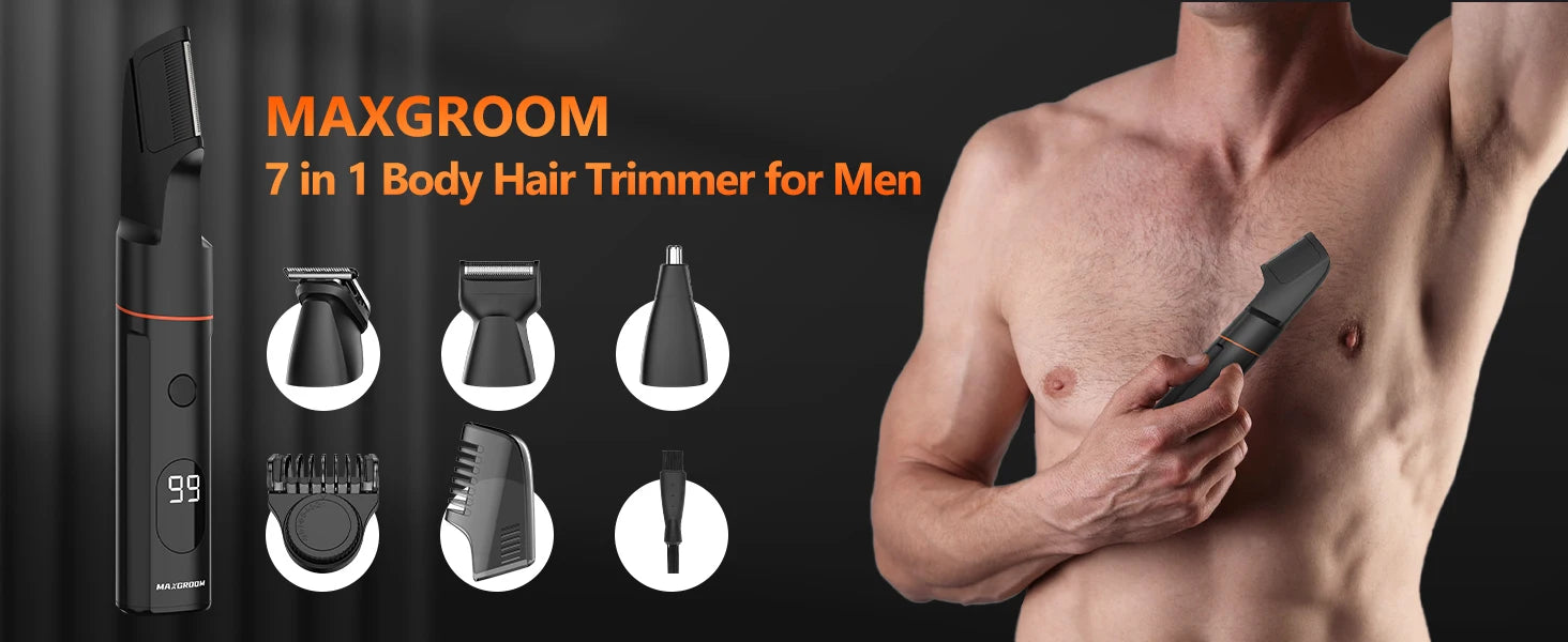 MAXGROOM 4 In 1 Body Hair Shaver Kits for Men Nose/Beard Hair Trimmer Electric IPX6 Waterproof Groin Pubic Hair Shaver for Man