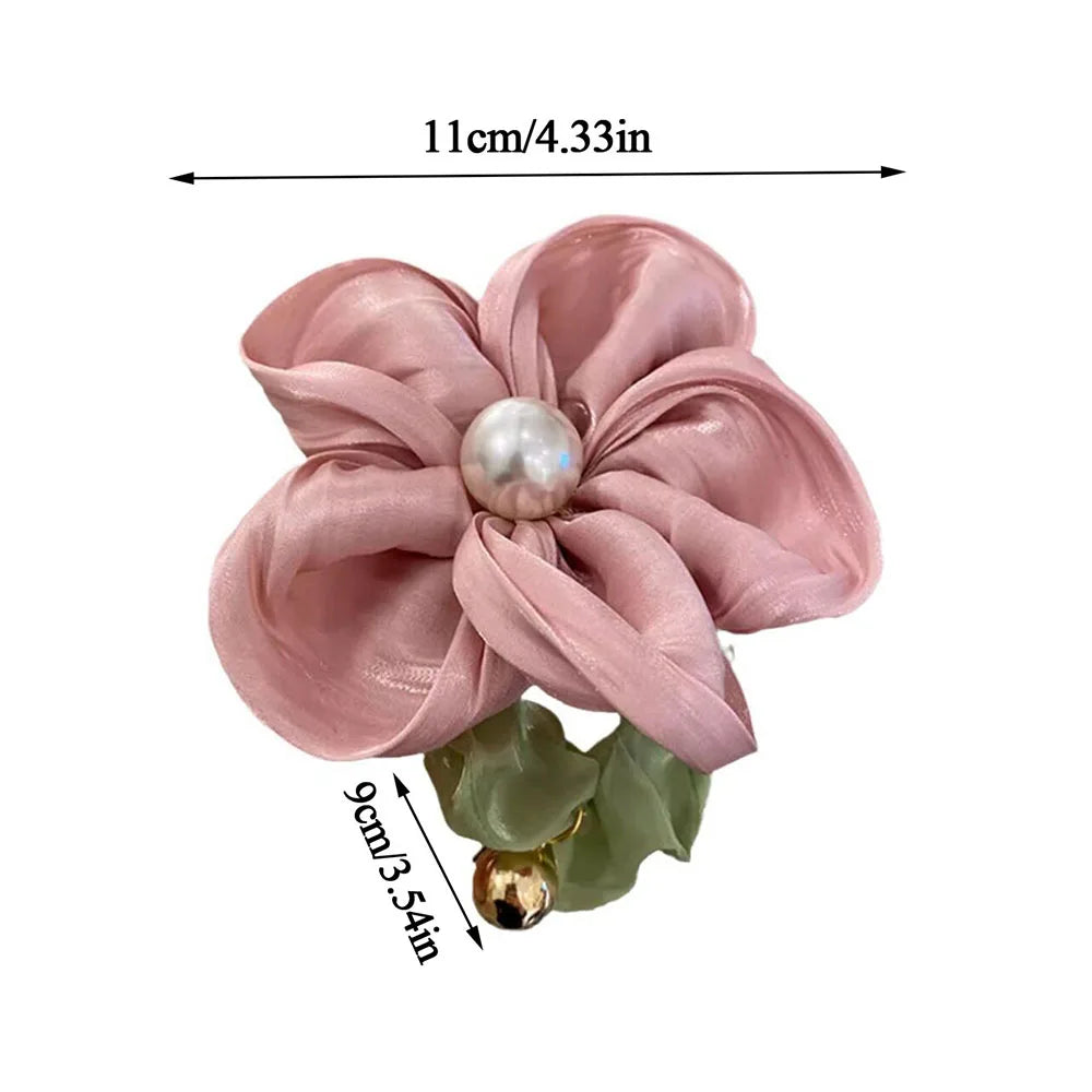 Elegant Pearl Rhinestone Organza Scrunchie For Ponytails - Smarsty