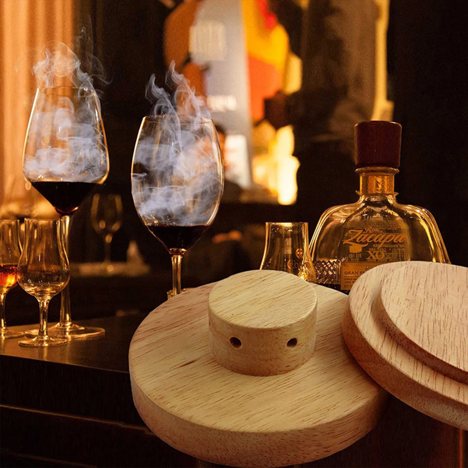 Glass Top Smoker Cocktail Smoker Kit With 4PCS Wood Chips Bartender Accessories For Whiskey Drinks Smoking Gift Kit for Men - Smarsty