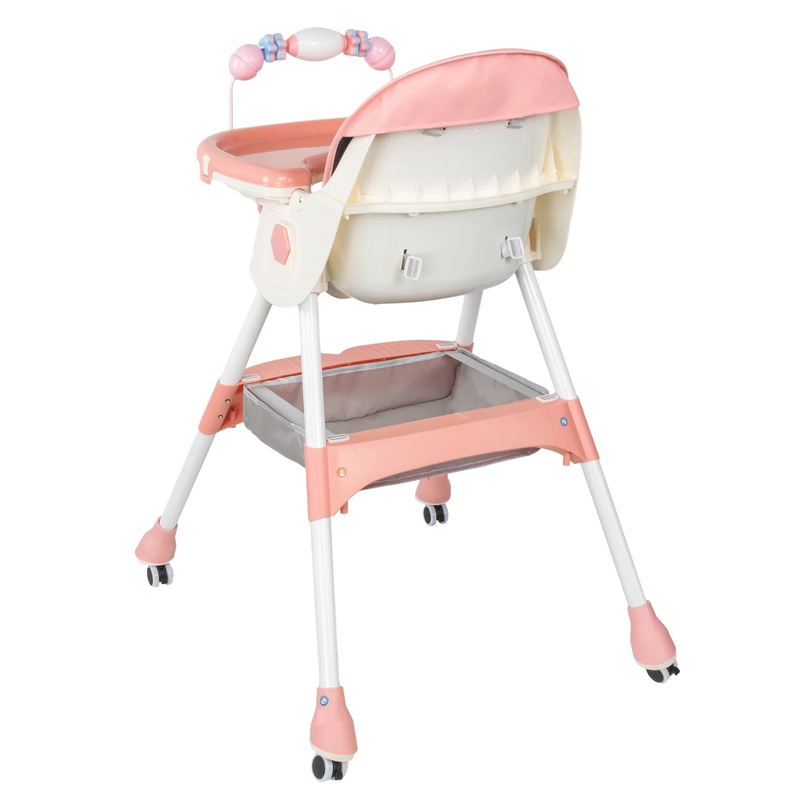 Foldable Baby High Chair 4-in-1 Foldable Reclining Feeding Table Chair Seat 7 Heights With Toyrack Easy To Clean Feeding