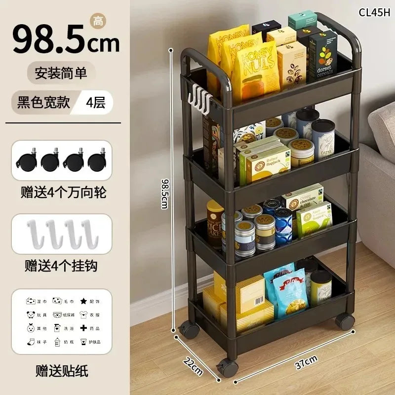 Household Multi-layer Small Cart Storage Rack Floor To Floor Kitchen Bedroom Bathroom Storage Rack Storage Rack With Wheels by Smarsty
