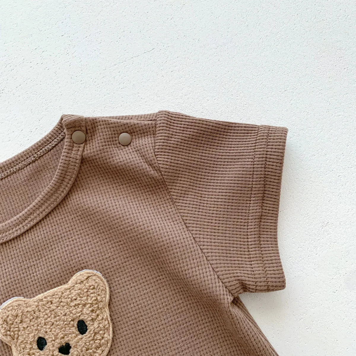 New In Summer Kids Baby Girls Boys Short Sleeve Waffle Patch Bear Infant Newborn Jumpsuits Cotton Romper Gift Hat with Ear by Smarsty