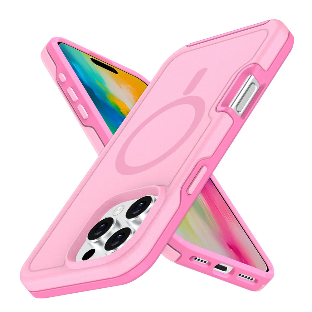 Dual Layer Protection Armour Magnetic Phone Case For iPhone 16 15 11 12 13 14 Pro Max Luxury For Magsafe Shockproof Matte Cover