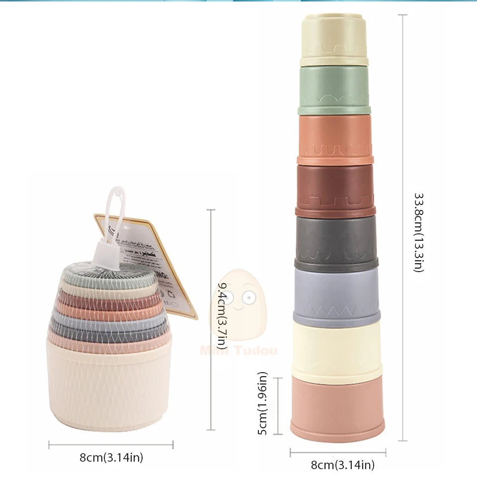 Baby Toys Stacking Cup Cartoon Early Educational Learning Color Number Nesting Sorting Bath Shower Play Water Sand Game For Kids - Smarsty