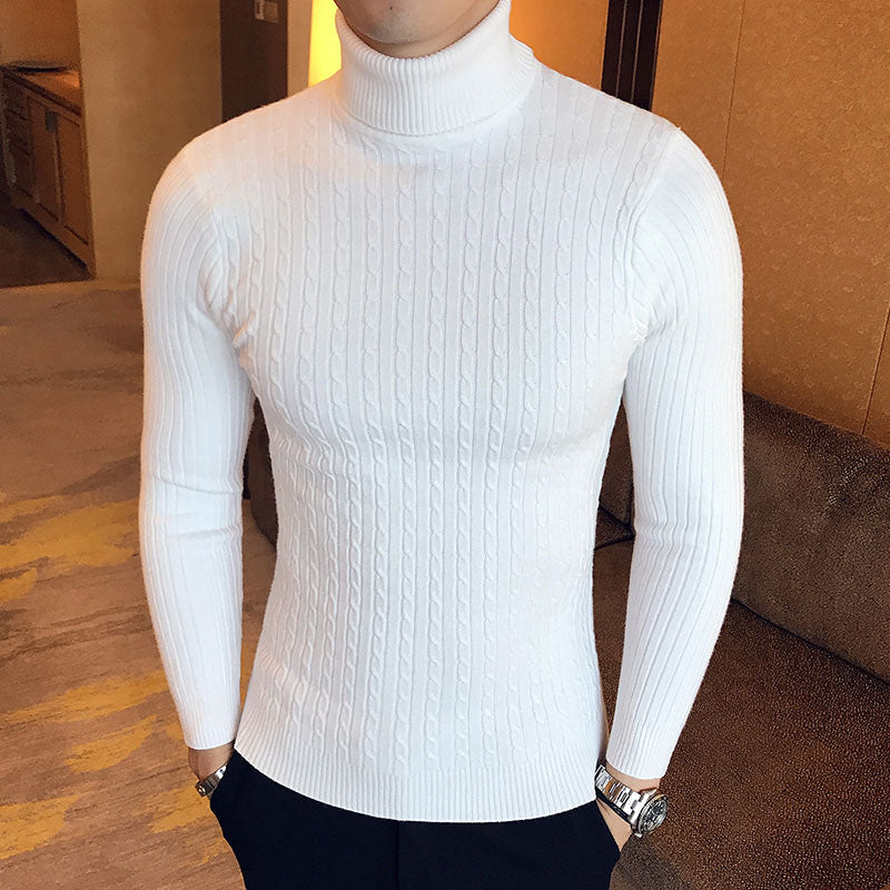 New Turtleneck Sweater Casual Men's Rollneck Knitted Sweater Keep Warm Men Jumper Woolen Sweater - Smarsty