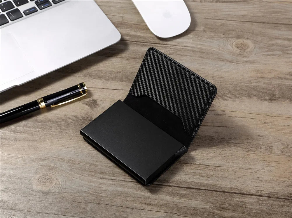 Rfid Aluminum Men Wallet Card Holders Purse Carbon Fiber Men Business Slim Thin Smart Wallet Credit Cardholder Case Note Holder