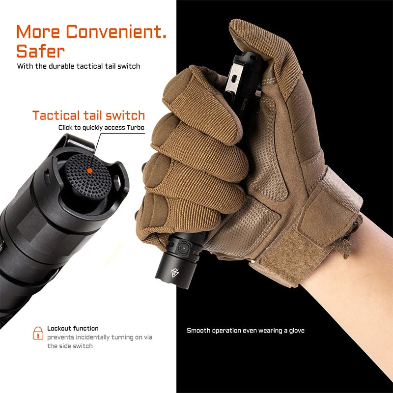 ACEBEAM TAC 2AA LED flashlight 1600 lumen 181 meters portable EDC flashlight USB-C rechargeable battery double buttons torch by Smarsty