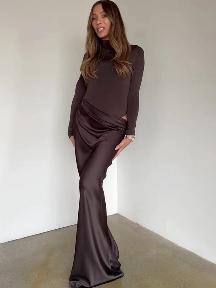 JULISSA MO Satin Sexy Hollow Out Women Maxi Dress Black Sleeveless High Waist Dress Female Autumn Skinny Elegant Party Clubwear - Smarsty