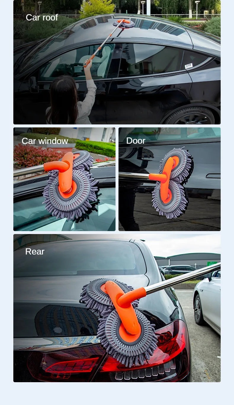 Telescopic Car Cleaning Brush Mop With Chenille Heads - Smarsty