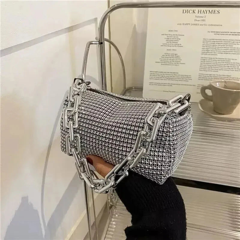 Rhinestone Bucket Bag Sparkling Crossbody Chain Bag - Smarsty