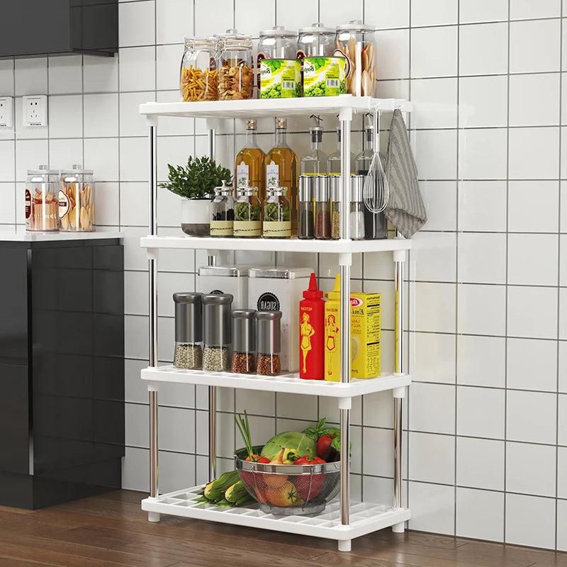 Four-Layer Multifunctional Storage Rack for Bathroom, Living Room, Kitchen, and Bedroom; Plastic Floor-Standing Storage Rack for Bathroom Organization by Smarsty