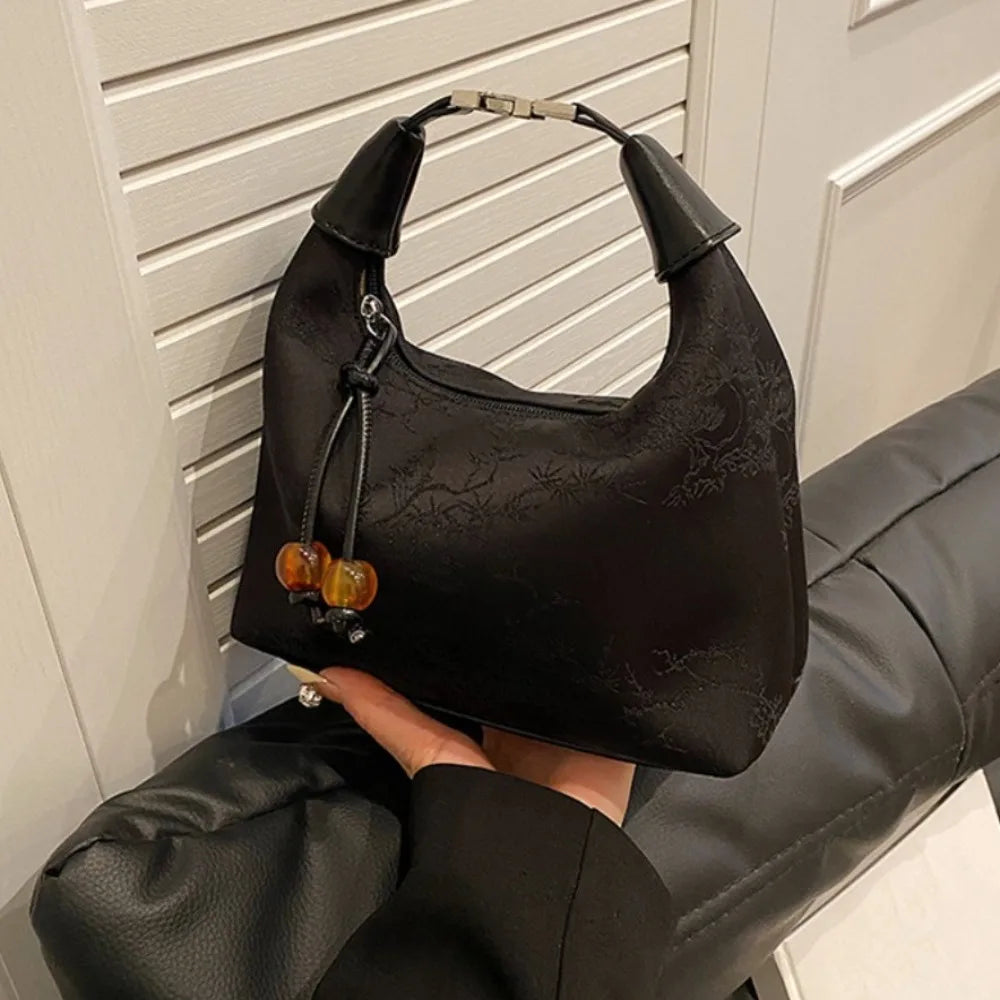 Embroidered Chinese Style Canvas Handbag With Zipper - Smarsty