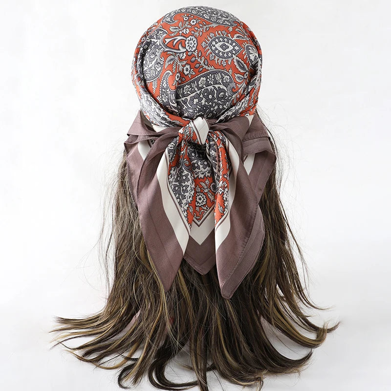 Bohemian Floral Print Silk Scarf for Women Sun Protection - Smarsty