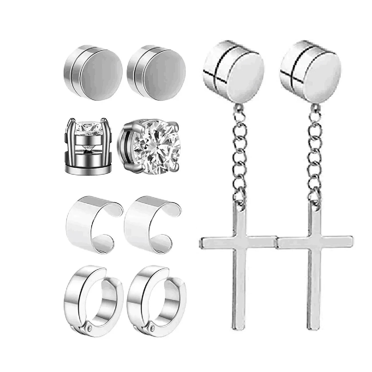 Mens Magnetic Stainless Steel Clip Earrings Set No Piercing - Smarsty