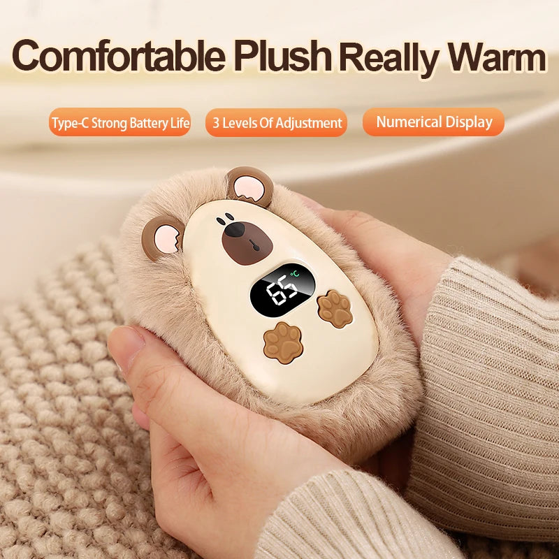 Plush Hand Warmer Winter Mini Portable Three-speed Adjustment Battery Life Long-lasting Smart Temperature Control Hand Warmer - Smarsty