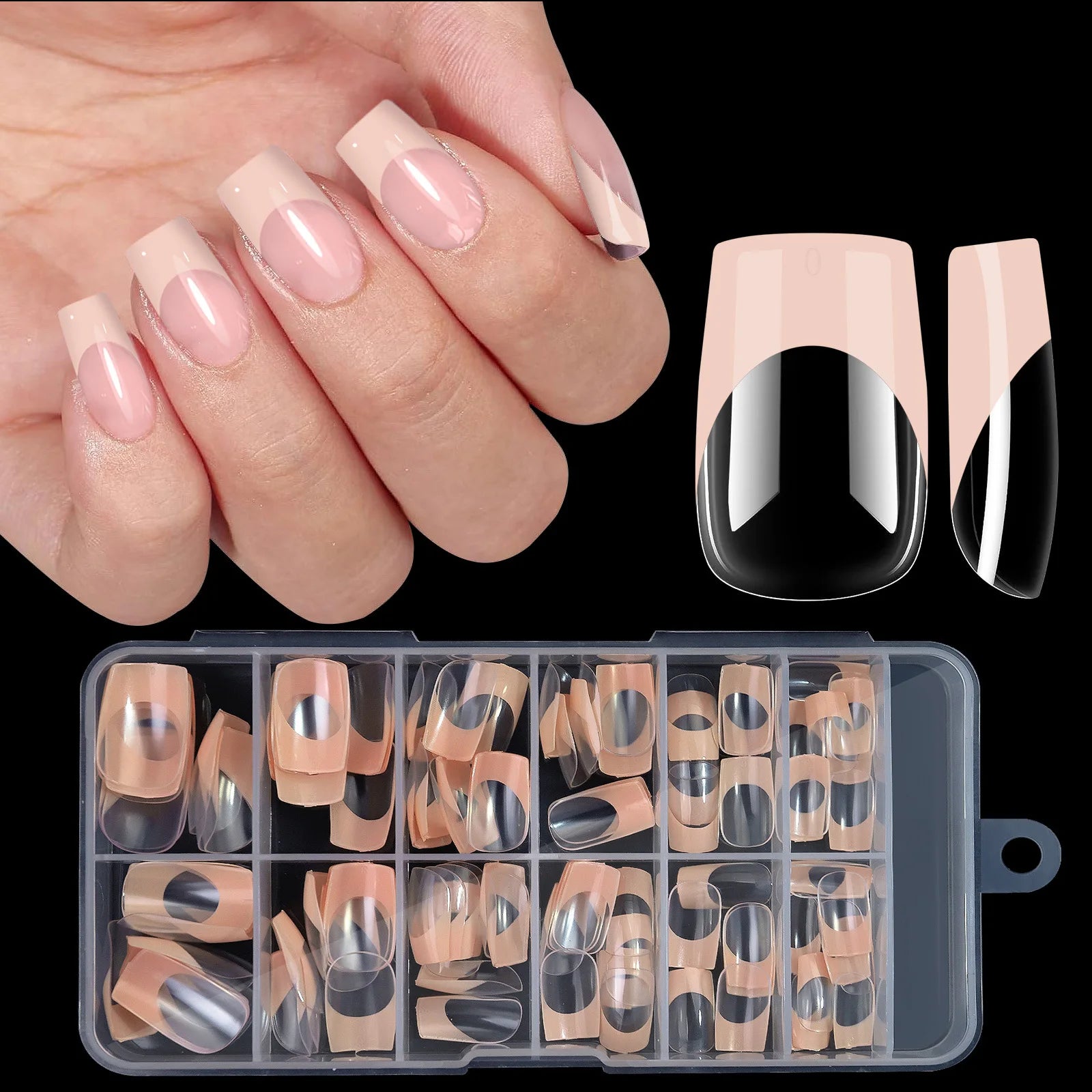 120pcs/box Acrylic French False Nails Medium Length Square Armor Full Cover Nail Tips Can Be Removable Mixed Size Press On Nails - Smarsty
