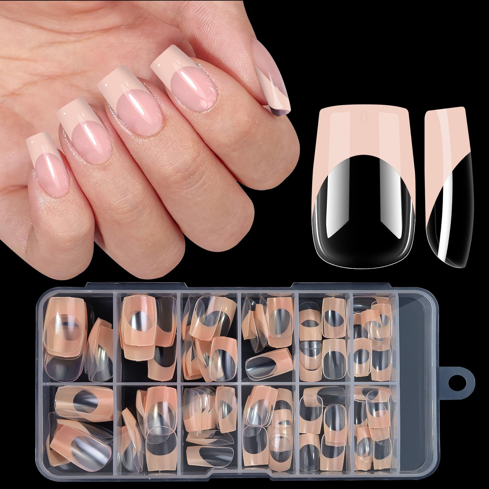 120pcs/box Acrylic French False Nails Medium Length Square Armor Full Cover Nail Tips Can Be Removable Mixed Size Press On Nails - Smarsty