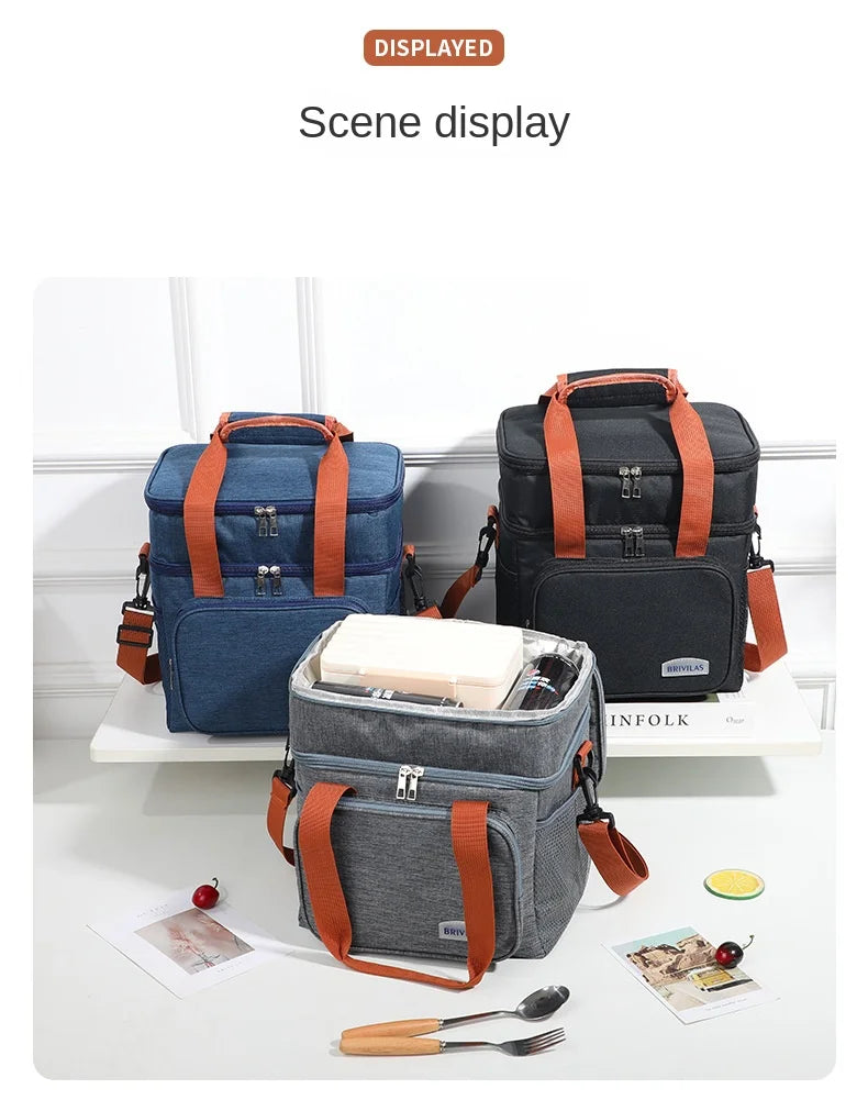 Double Layer Leakproof Lunch Bag Large Capacity Insulation - Smarsty