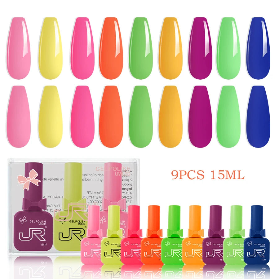 JR 9PCS Gel Nail Polish Set for Home DIY - Smarsty