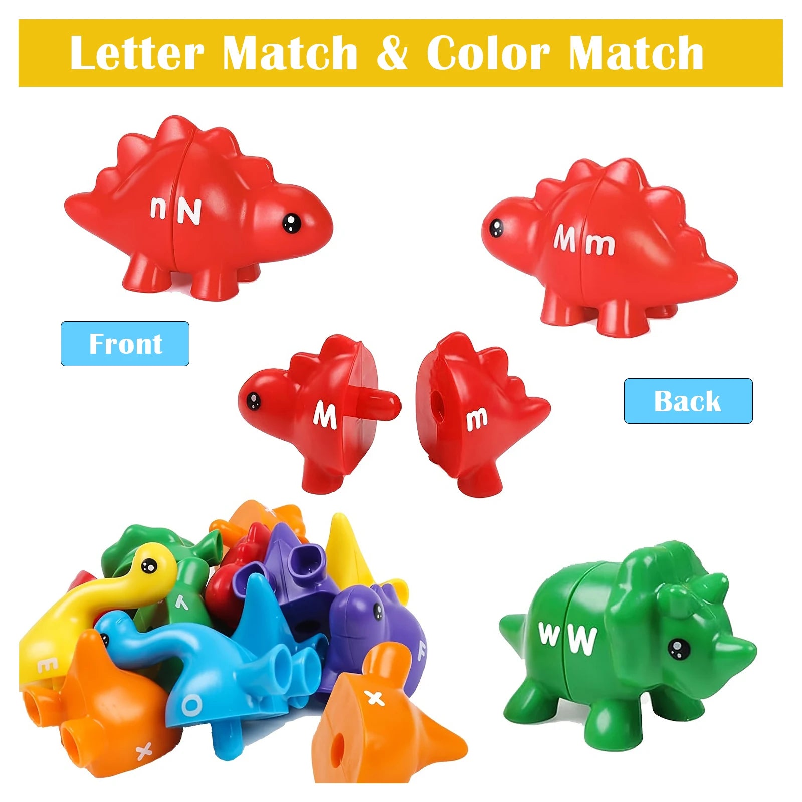 Dinosaur Matching Game Toys Alphabet Matching / Number Matching Montessori Toy for Kids Learning Colors Numbers Letters Toy