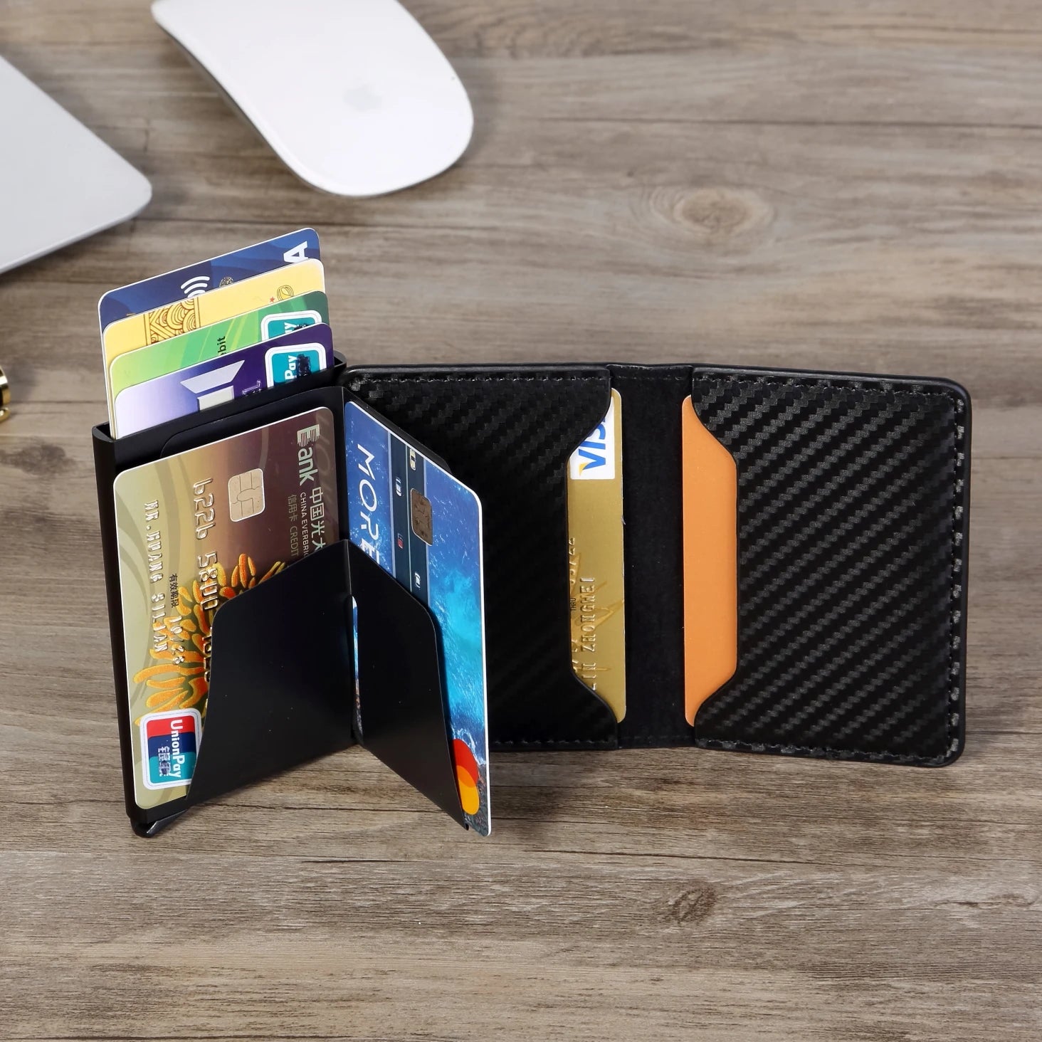 Rfid Aluminum Men Wallet Card Holders Purse Carbon Fiber Men Business Slim Thin Smart Wallet Credit Cardholder Case Note Holder