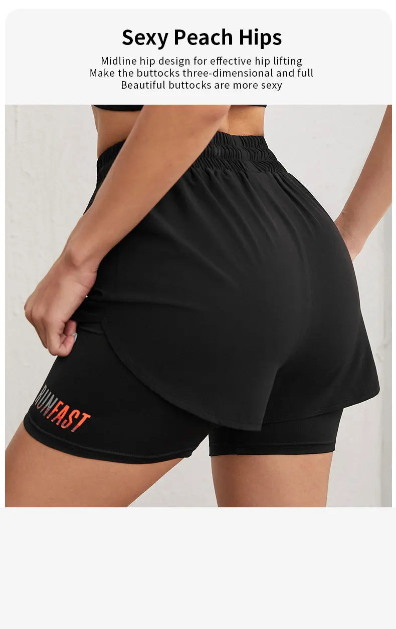Women's High Rise Yoga Shorts With Elastic Proximity Control Running Shorts, Fake Two Pieces Pants - Smarsty