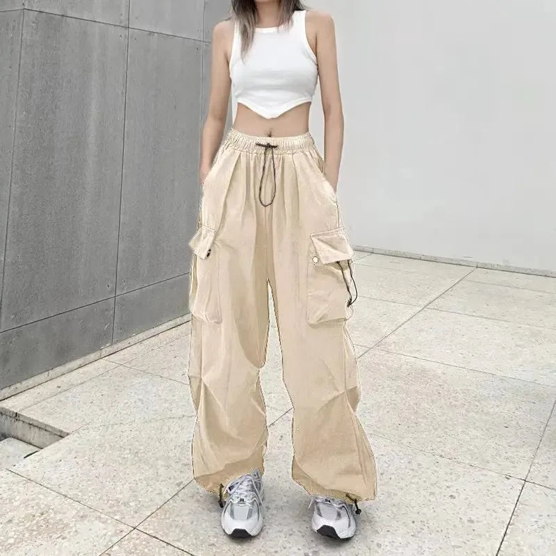 American retro tooling slacks female drape straight beam foot trousers summertime joker loose ins wide-legged pants - Smarsty