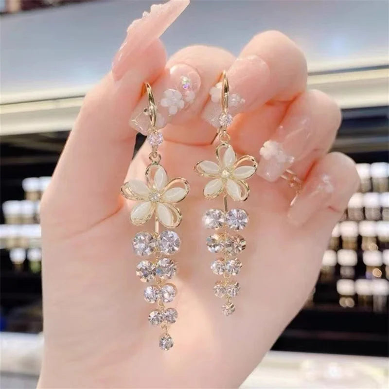 Luxury Crystal Flower Drop Earrings for Women Wedding Gift - Smarsty