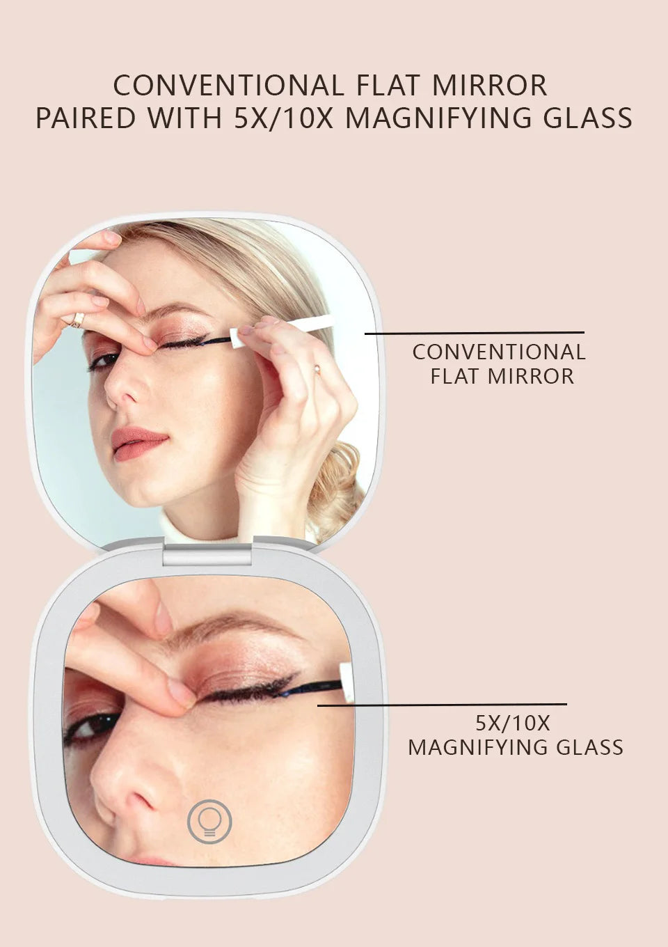 Compact Foldable LED Makeup Mirror With 5x/10x Magnification - Smarsty