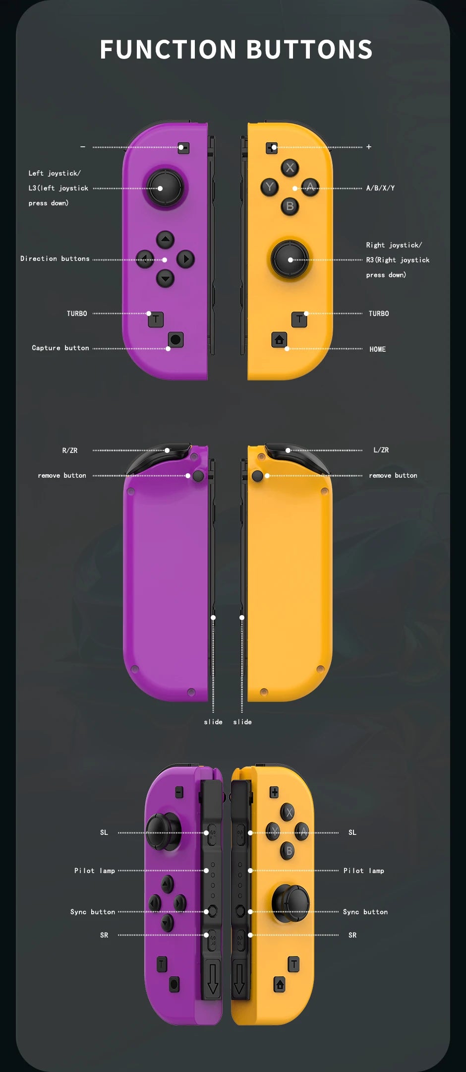 Wireless Joy Pad Controllers for Nintendo Switch with Turbo Function - Smarsty