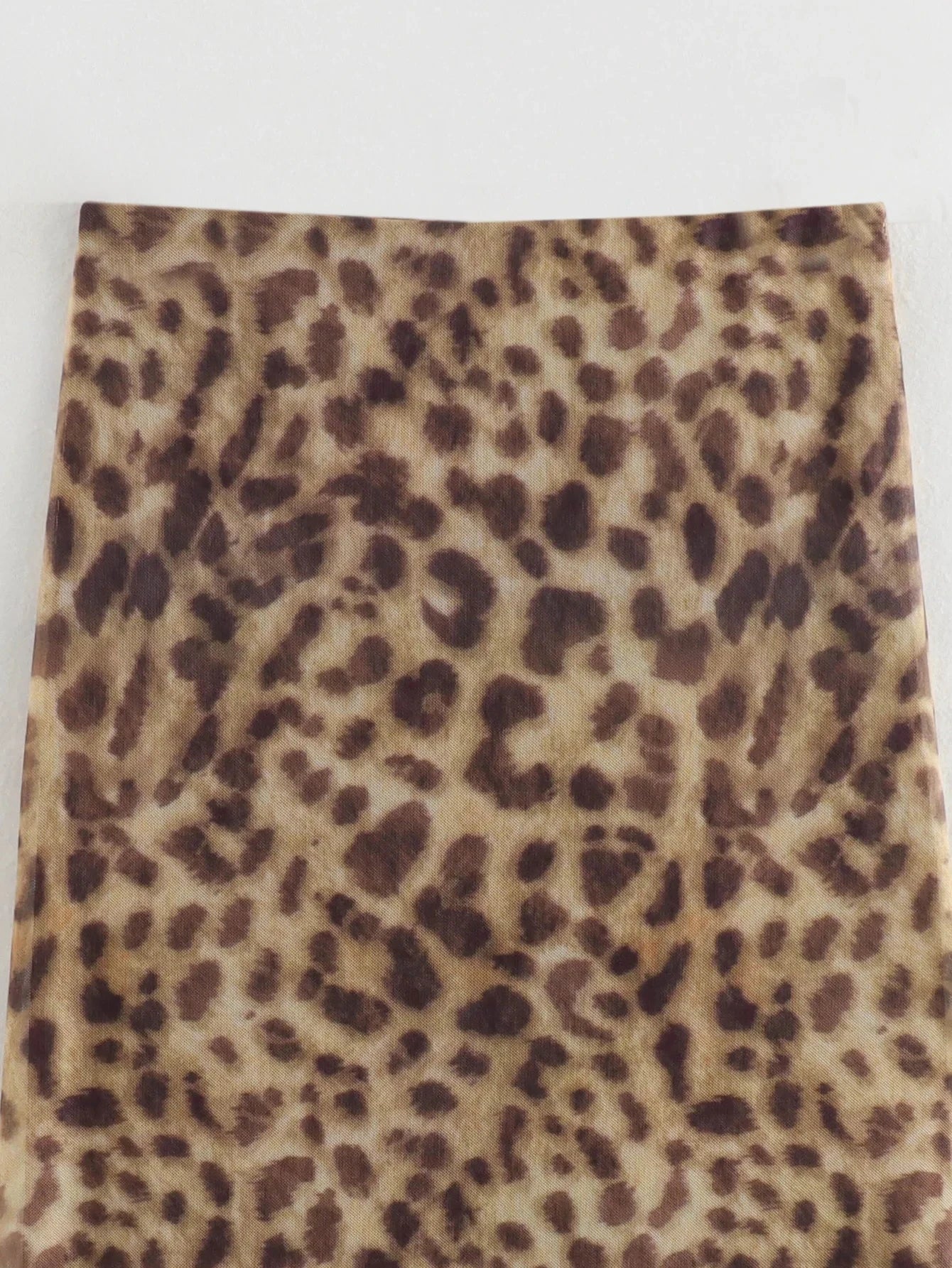 Women Leopard Tulle Midi Skirt 2024 Summer Fashion High Waist Elasticated Waistband Long Skirts Streetwear - Smarsty