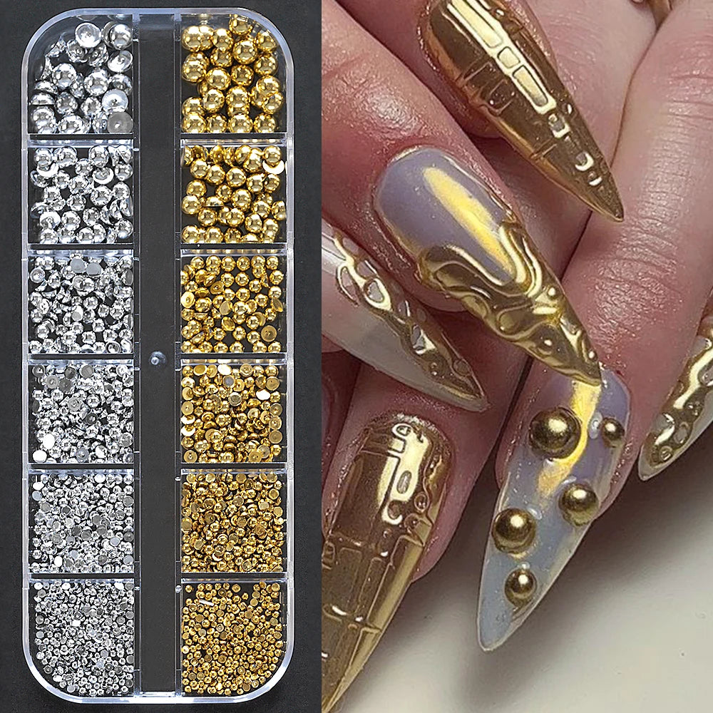 Gold Silver Caviar Bead Nail Charms for Stunning Manicures - Smarsty