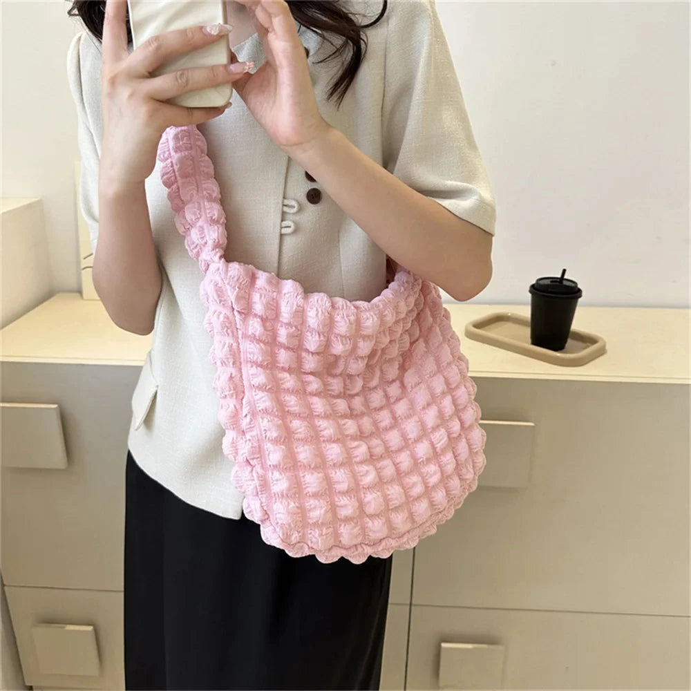 Crossbody Bag Pleated Embroidered Plaid Tote For Women - Smarsty