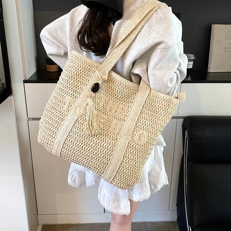 French Style Large Capacity Woven Straw Tote Bag For Women - Smarsty