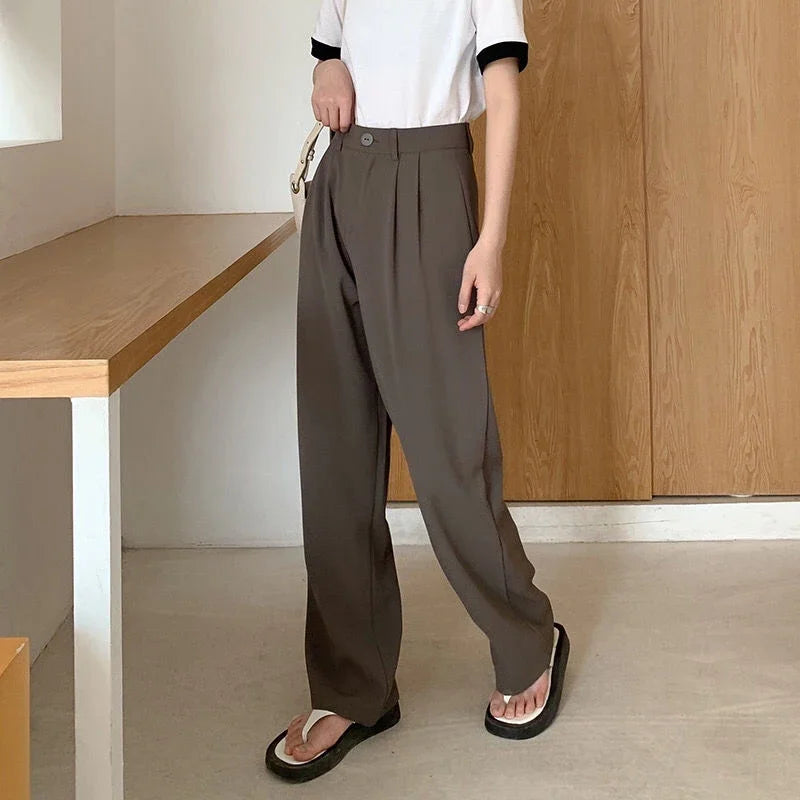 High Waist Women Suit Pants Fall Straight Office Ladies Korean Fashion Trousers Casual Button Loose Female Black Pants New 2024 - Smarsty