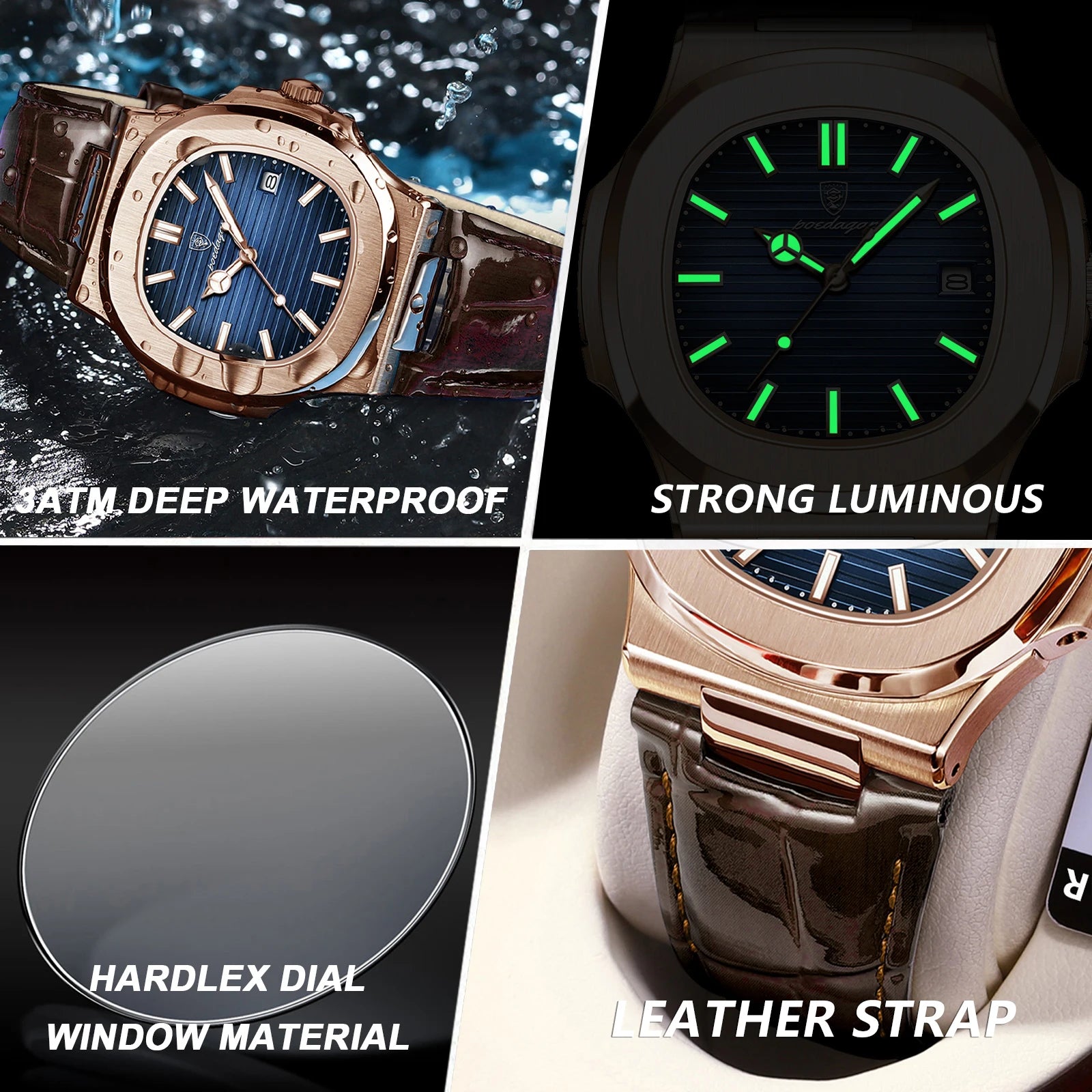 Luxury Waterproof Quartz Square Men Watch with Luminous Feature - Smarsty