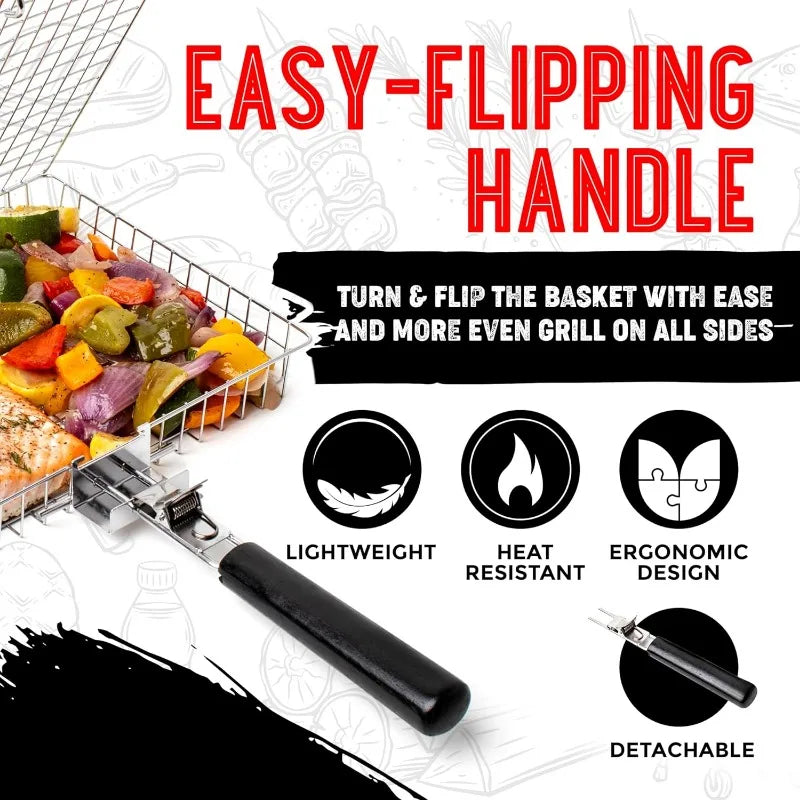 Portable Stainless Steel Folding Grill Basket for Outdoor Cooking - Smarsty