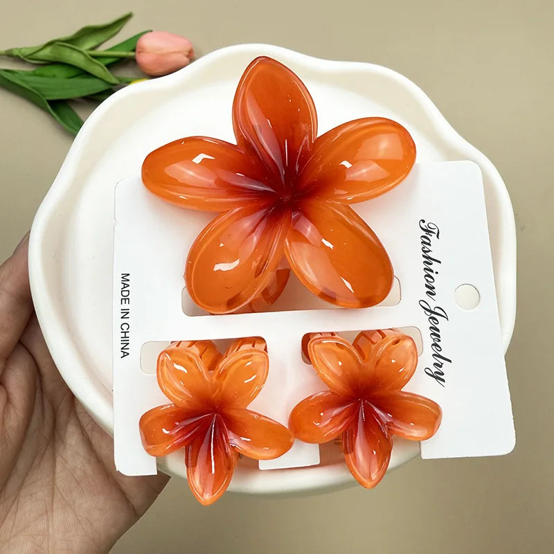 Bohemian Plumeria Hair Claw Clips Set Lightweight Beach - Smarsty