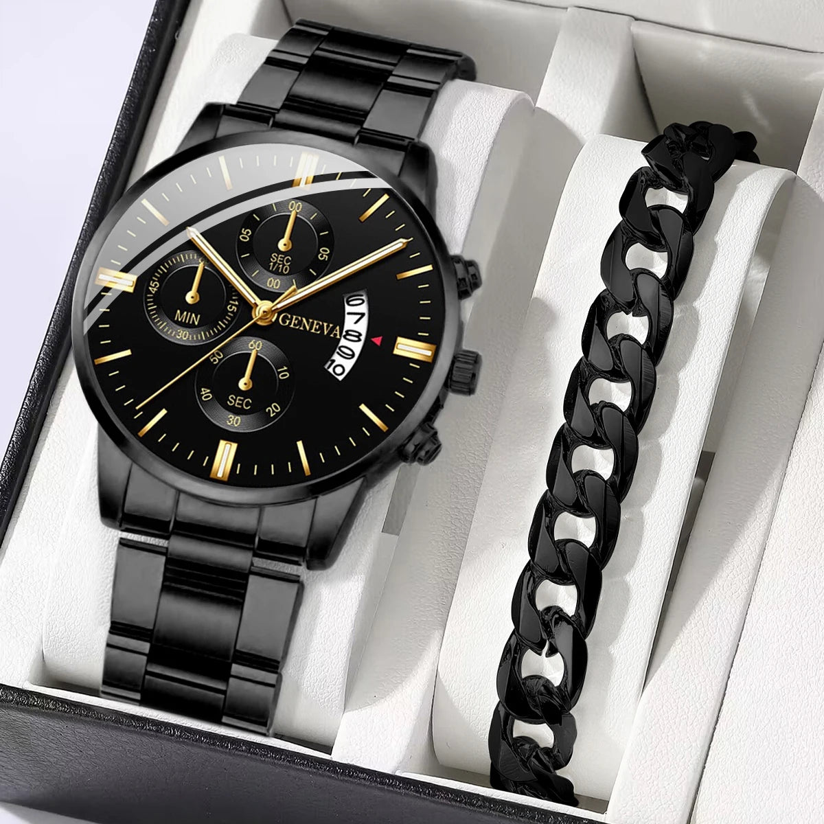 Men's Business Quartz Watch Set with Steel Band - Smarsty