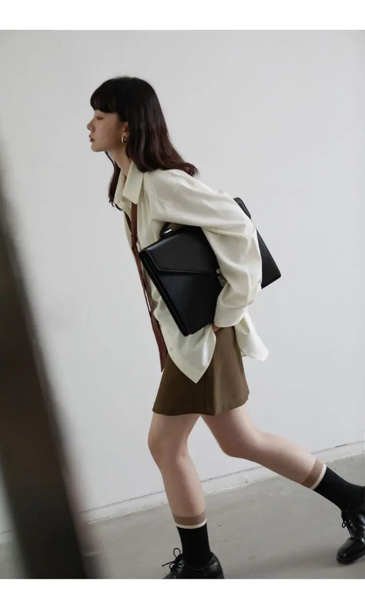 2025 Summer Minimalist Long Sleeve Button Up Shirt Women Korean Style Solid Tie Oversize Shirts Blouse Loose Clothes Autumn Tops - Smarsty